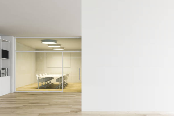 istock Yellow meeting room and mock up wall 1196523330