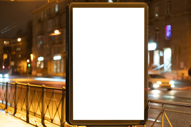 istock glow box layout for advertising. night glow poster in town 1196525500