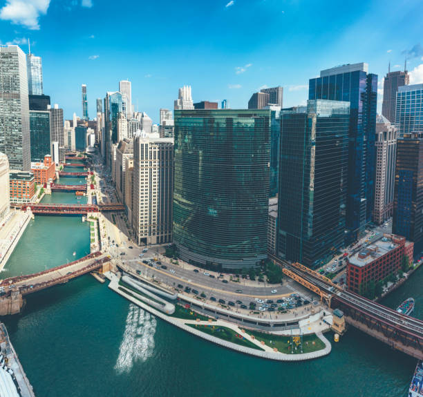 istock Aerial view of Chicago river with skyline 1196525664