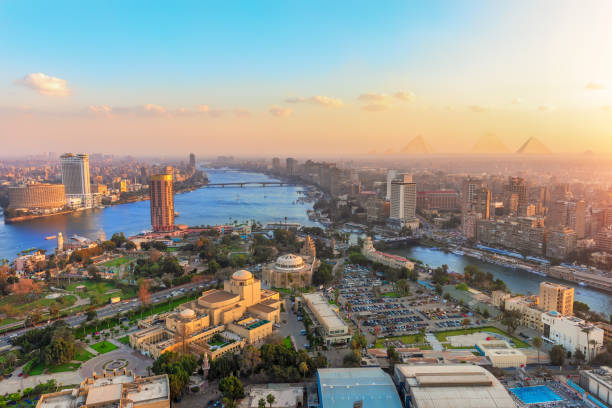 istock Cairo downtown and the Nile from above, sunset view, Egypt 1196525717