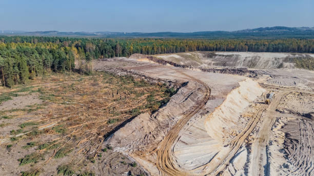 istock Aerial view of open cast sand mine 1196532724