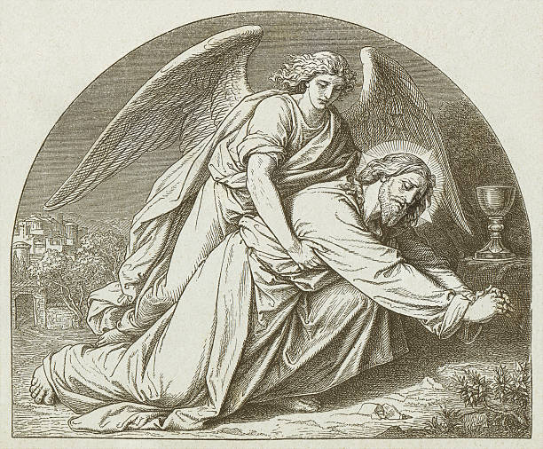 chrystus w gethsemane -, carl gottfr. pfannschmidt - stütze stock illustrations