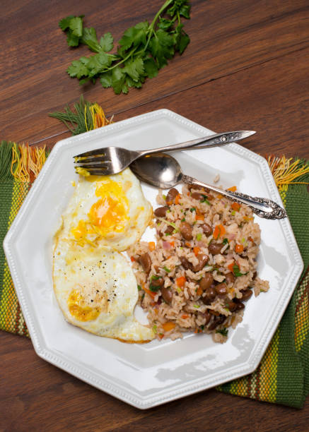 istock Gallo Pinto with fried eggs: Traditional breakfast in Costa Rica 1196536263