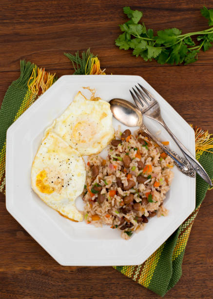 Gallo Pinto with fried eggs: Traditional breakfast in Costa Rica