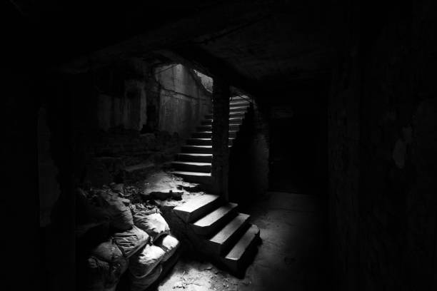 Old wooden stairway leading down from restaurant in Stockholm city center