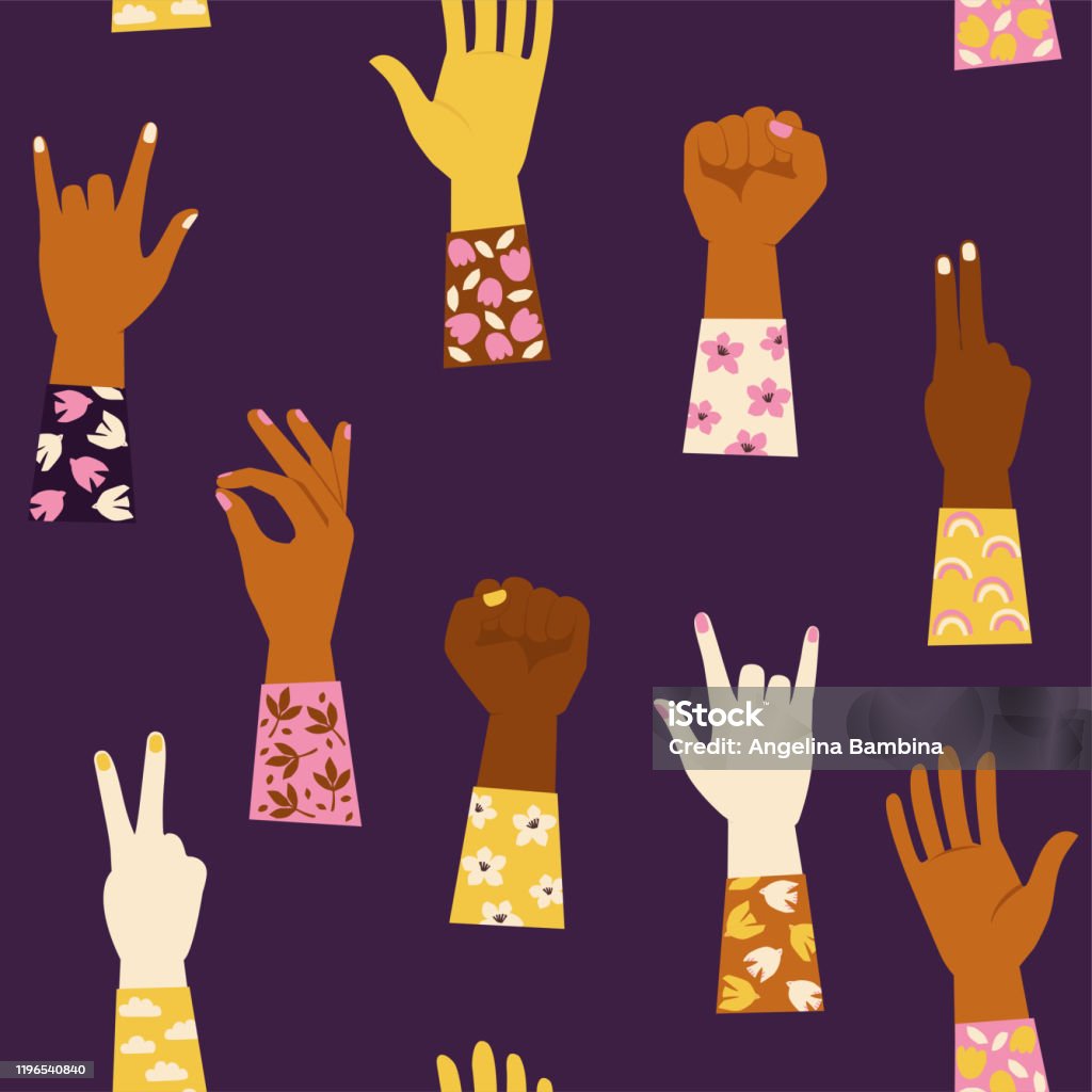 Handstreeam Pattern Seamless Pattern With Various Hands Gestures Stock Illustration ...