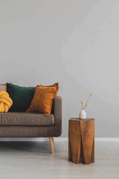 istock Retro style in beautiful living room interior with grey empty wall 1196542831