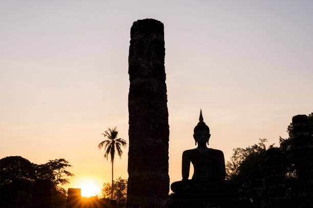 istock Backlight view at sunset of the historical temples in Sukhothai 1196548003