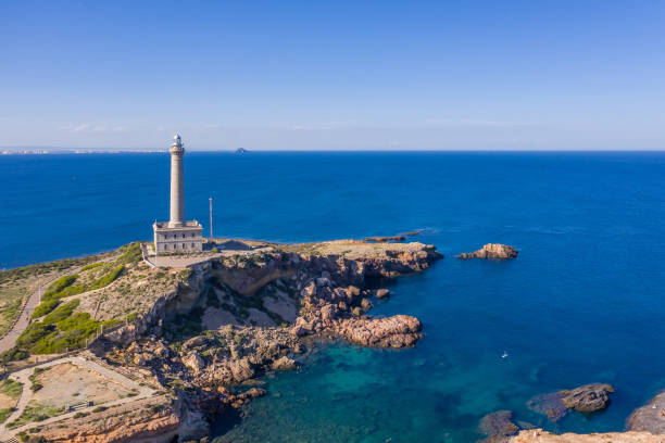 aerial view of Palos Cape lighthouse, Spain aerial view of Palos Cape lighthouse, Spain cartagena spain stock pictures, royalty-free photos & images