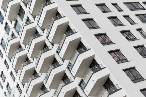 istock elegant facade of apartment building for architecture design, diagonal view, ground view 1196562008