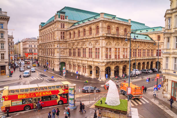 Festive city landscape - view of the Vienna State Opera on Christmas eve, Austria, 2 December, 2019