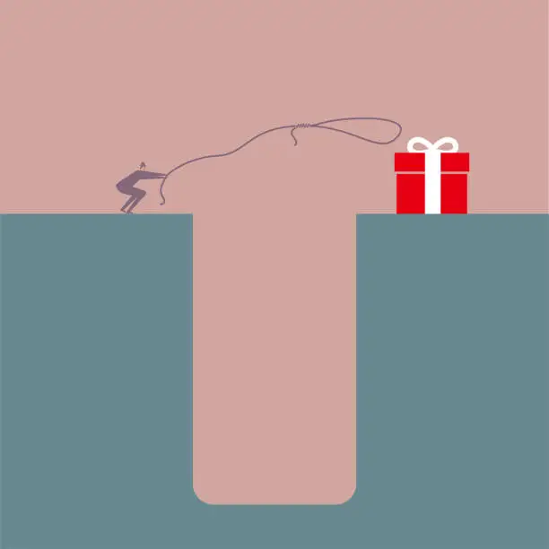 Vector illustration of Businessman gets gifts across the trap,use a lasso.