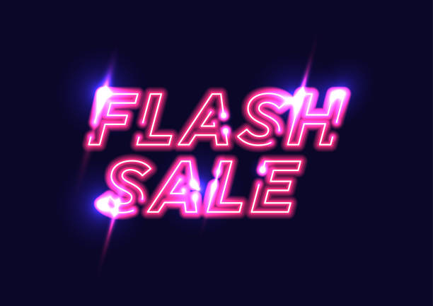 illustrazioni stock, clip art, cartoni animati e icone di tendenza di banner di vendita flash al neon glow rosa. - buying label sign sale