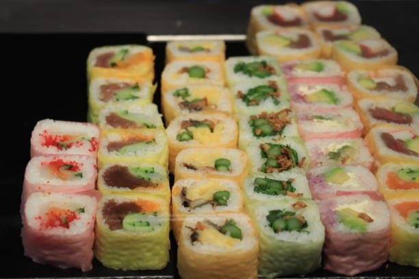 istock Japanese sushi on display 1196582473