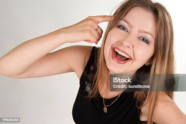 Beautiful Woman Smiles On A White Background Stock Photo - Download Image Now - 30-39 Years, Adult, Adults Only