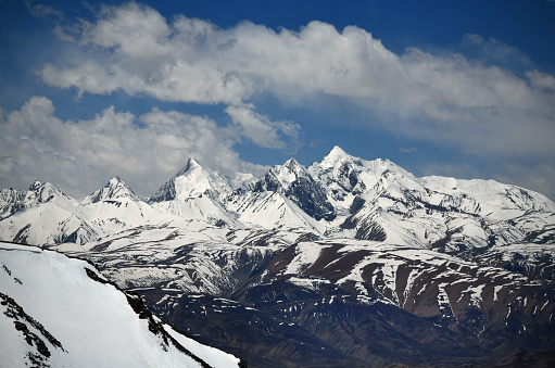 The Annapurna Himalayas seen from the Tibet side while descending from Kyung Tang Pass Overlook toward the Nepal border. China