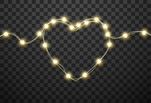Hearts light bulbs isolated on transparent background, vector illustration