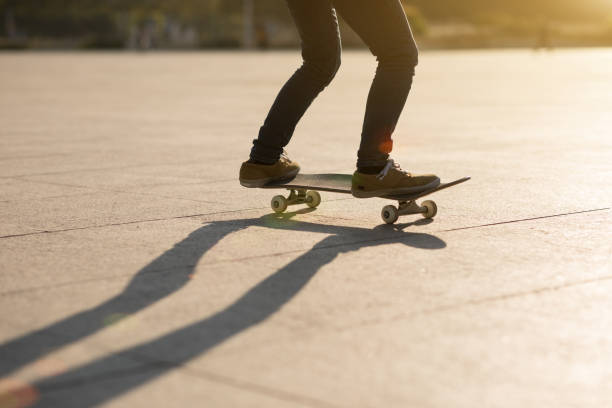 istock Skateboard ready for riding at sunrise city 1196590466