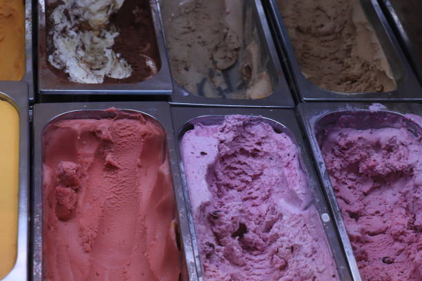 istock Assorted ice cream flavors in metal tubs 1196591174