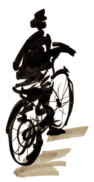rower i rowerzysta ręcznie rysowane szkic markera izolowane na białym tle. szablon do rysowania аnd scetch eps10 vector illustraion. - rear view people white background elegance stock illustrations