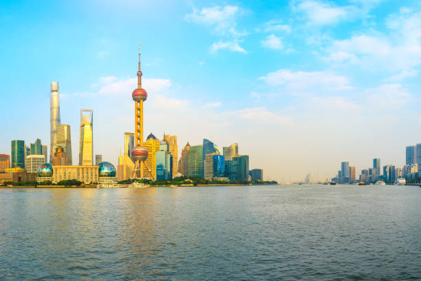 istock Sunset beautiful city skyline and river in Shanghai 1196612452