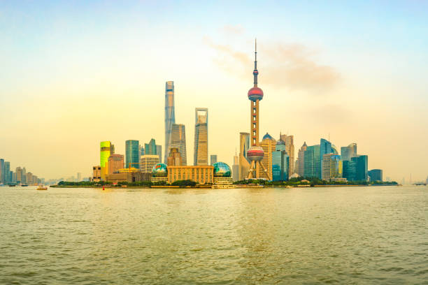 istock Sunset beautiful city skyline and river in Shanghai 1196612865