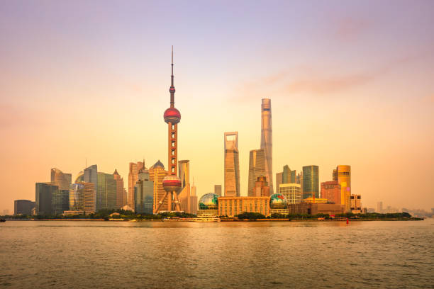 istock Sunset beautiful city skyline and river in Shanghai 1196612898