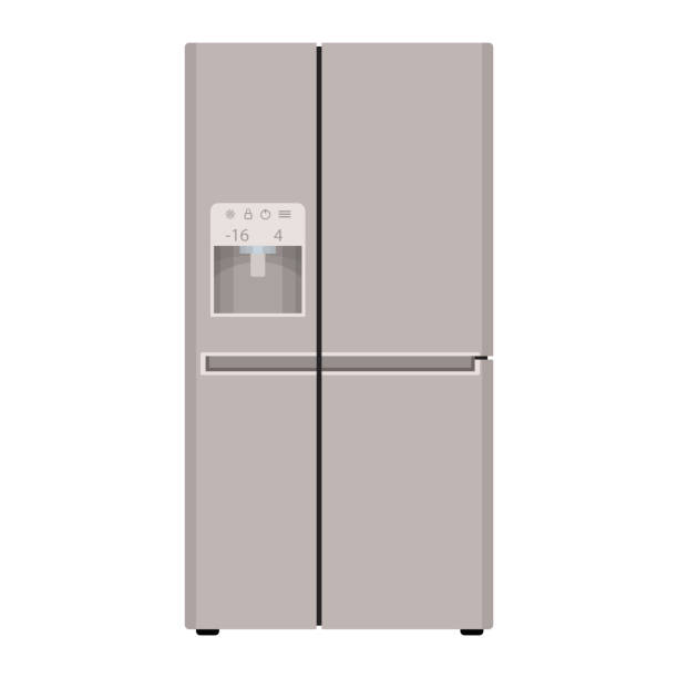 ilustraciones, imágenes clip art, dibujos animados e iconos de stock de refrigerador congelador de nevera moderno - refrigerator appliance domestic kitchen side by side