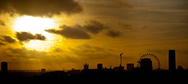 Skyline of London (UK) at golden sunset stock photo