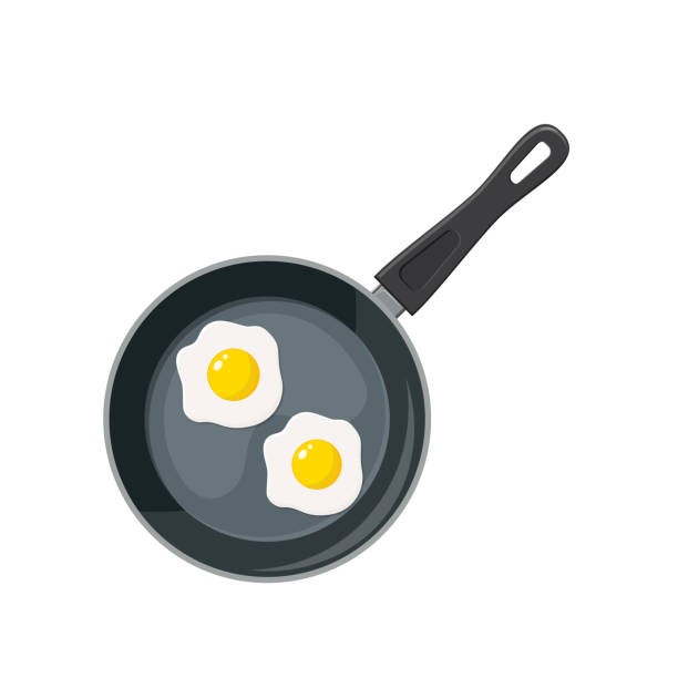 illustrazioni stock, clip art, cartoni animati e icone di tendenza di uova fritte su padella - frying pan fried fried chicken fried egg