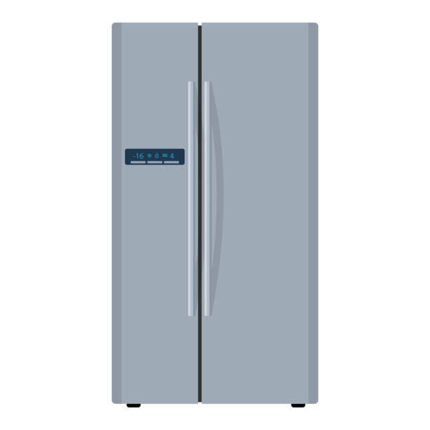ilustraciones, imágenes clip art, dibujos animados e iconos de stock de refrigerador congelador de nevera moderno - refrigerator appliance domestic kitchen side by side