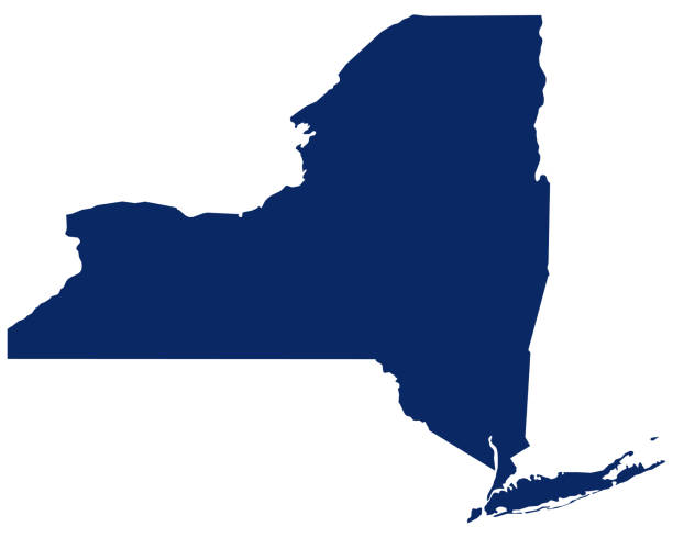 karte von new york in blauer farbe - new york stock-grafiken, -clipart, -cartoons und -symbole