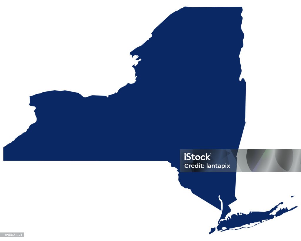 Karta över New York i blå färg - Royaltyfri Delstaten New York vektorgrafik