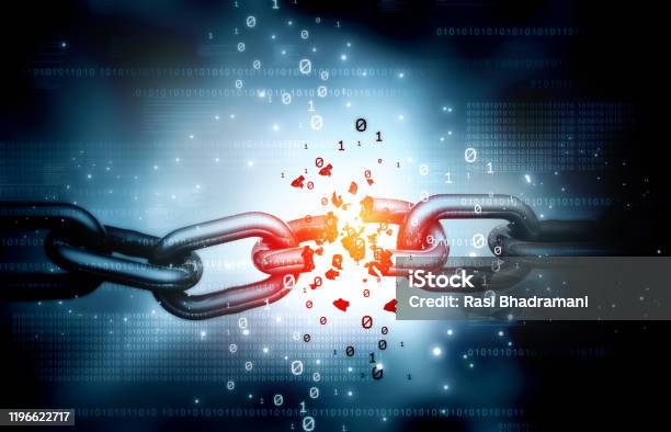 Broken Data Chain Data Hacked Concept Stock Photo - Download Image Now - Broken, Chain - Object, Technology