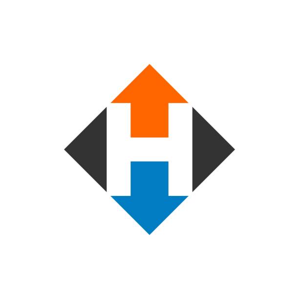 ilustraciones, imágenes clip art, dibujos animados e iconos de stock de diseño de ilustración de la plantilla de logotipo de la forma del diamante de la flecha h de la letra. vector eps 10. - letra h