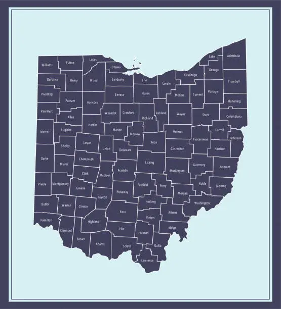 Vector illustration of Ohio counties map printable