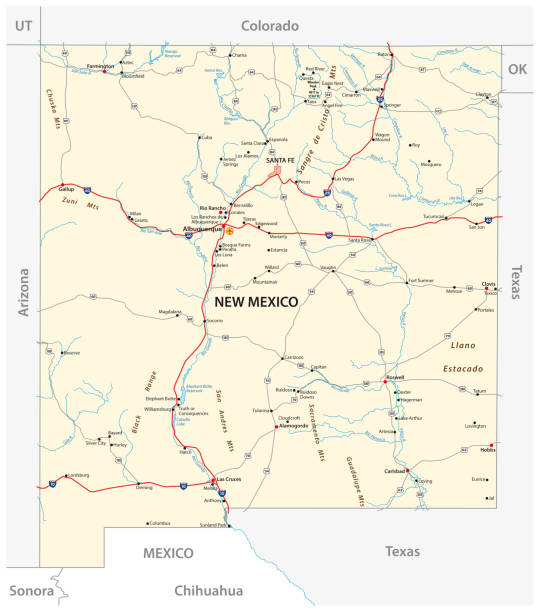 アメリカアメリカニューメキシコ州の道路地図 - oklahoma map cartography topography点のイラスト素材／クリップアート素材／マンガ素材／アイコン素材