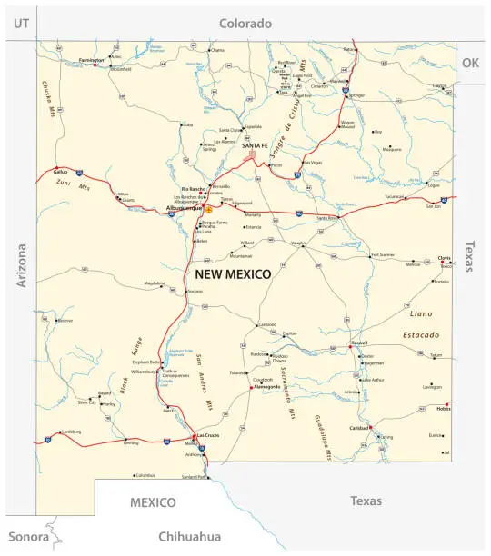 Vector illustration of road map of the US American State of New Mexico