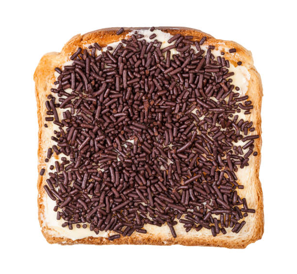 top view toast with butter and chocolate sprinkles stock photo