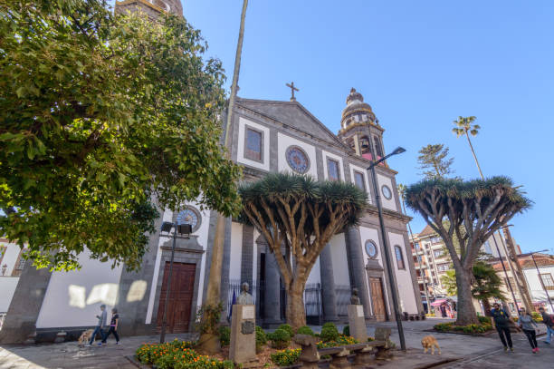 Cathedral of San Cristobal De La Laguna Neogotico in its Main and Neoclassical Corps in the Remedios Square. stock photo
