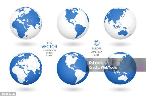 Иллюстрация Земли На Белом Фоне — стоковая векторная графика и другие изображения на тему Глобус - Глобус, Планета, Карта мира