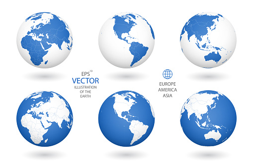 Earth illustration. Each country has its own autonomous border and background color fill, which gives the opportunity to select the desired part from the rest of the content. Objects are isolated.