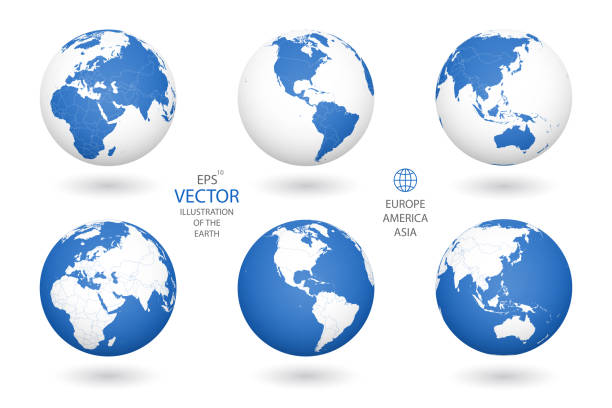 Earth illustration on the white background. Earth illustration. Each country has its own autonomous border and background color fill, which gives the opportunity to select the desired part from the rest of the content. Objects are isolated. globe navigational equipment illustrations stock illustrations