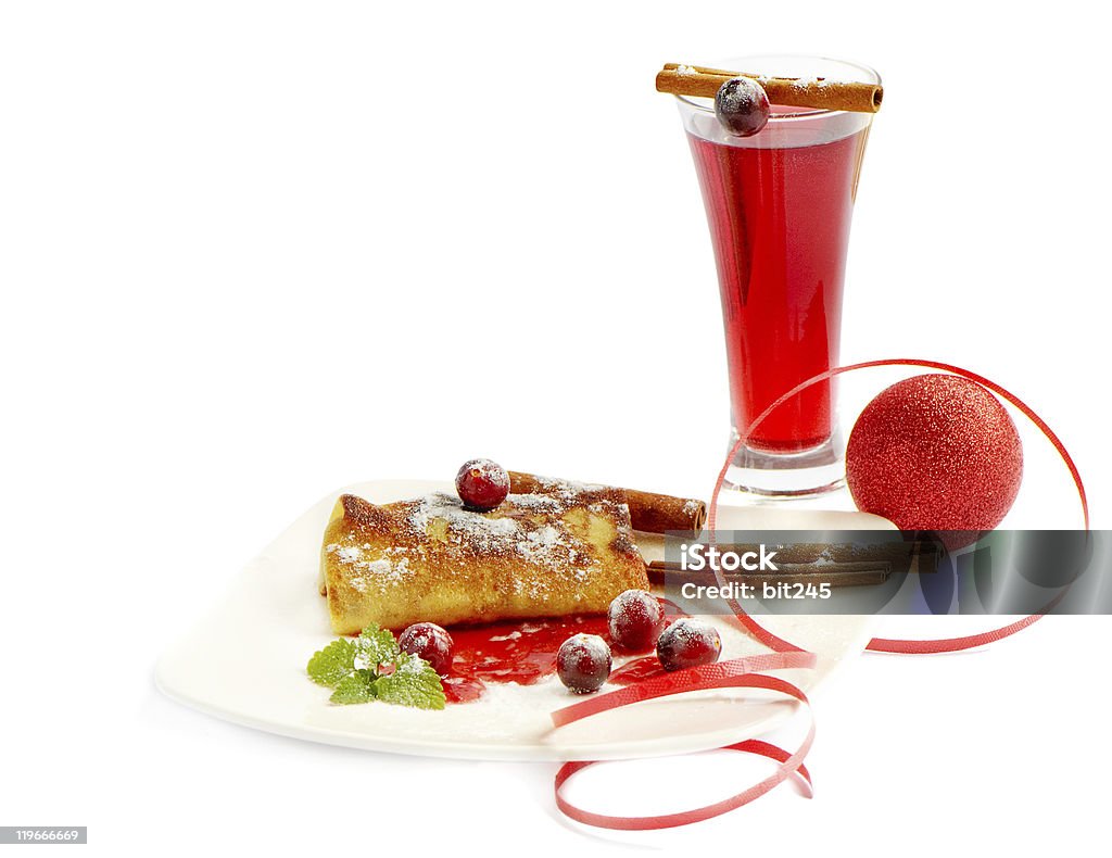 Winter hot drink with pancake  isolated on white background  Alcohol - Drink Stock Photo