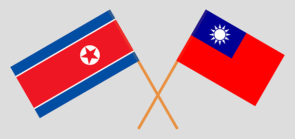 Crossed flags of Taiwan and North Korea. Official colors. Correct proportion. Vector illustration