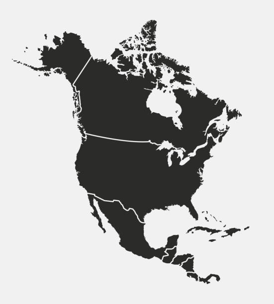 illustrazioni stock, clip art, cartoni animati e icone di tendenza di mappa nord america con regioni. usa, canada, messico mappe. delineare la mappa del nord america isolata su sfondo bianco. illustrazione vettoriale - america del nord