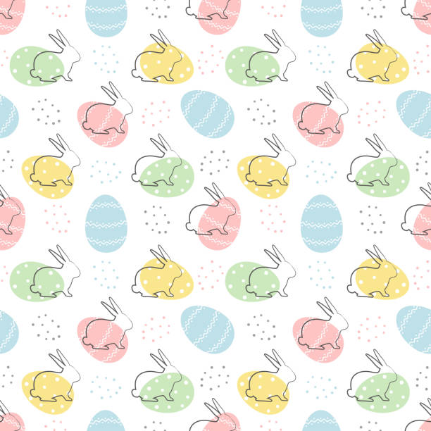 Easter background. Seamless abstract pattern with Easter bunnies and eggs on a white background Easter background. Seamless abstract pattern with Easter bunnies and eggs on a white background. Vector illustration easter patterns stock illustrations