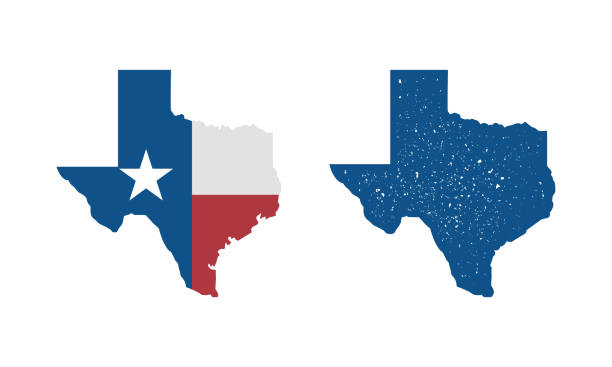 illustrazioni stock, clip art, cartoni animati e icone di tendenza di icona della mappa della bandiera del texas e mappa del texas con effetto timbro vintage isolato su sfondo bianco. stampa per t-shirt, tipografia. modello vettoriale - texas state flag