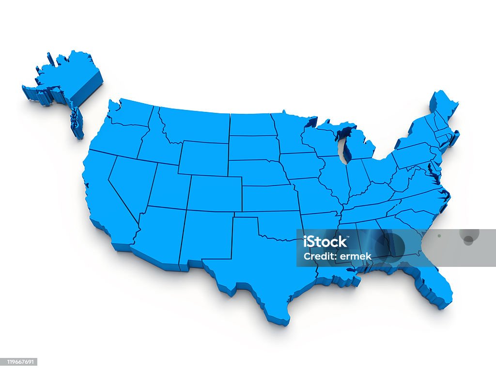 Голубая карта США. 3 d - Стоковые фото Карта роялти-фри