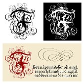istock Decorative Gothic Letter F. Uncial Fraktur calligraphy. 1196679321